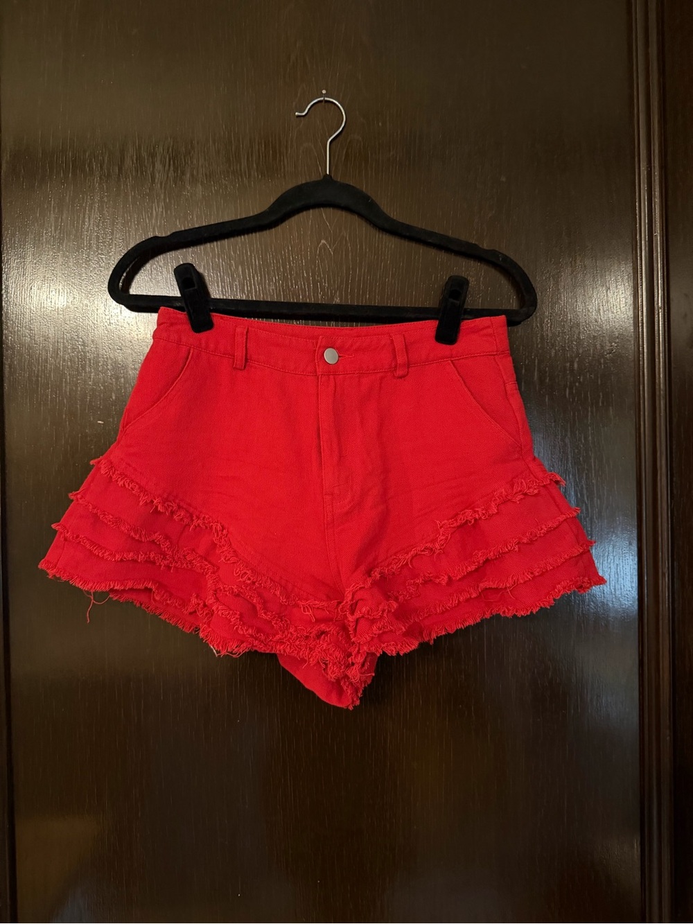 High-Waist Red Ruffle Tiered Women’s Shorts